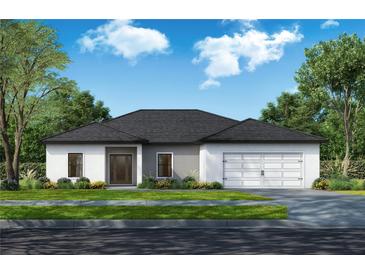 One-story home with a two-car garage and landscaped lawn at 402 Oliver Dr, New Smyrna Beach, FL 32168