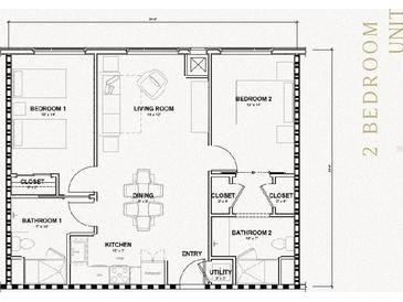 Two-bedroom, two-bathroom floor plan with open living area at 4849 W Irlo Bronson Hwy # 510, Kissimmee, FL 34746