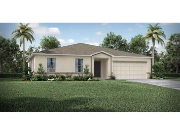 One-story home with a two-car garage and well-manicured lawn at 1115 St. Michel Way, Poinciana, FL 34759