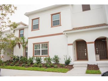 Modern two-story home with brown door and landscaping at 4830 Memories Ln, Kissimmee, FL 34746