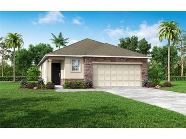 One-story home with stone accents and a two-car garage at 5575 Maddie Dr, Haines City, FL 33845