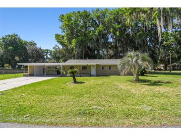 Ranch-style home with carport and lush lawn at 1009 Loves Point Dr, Leesburg, FL 34748