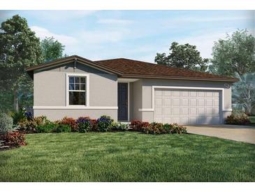 One-story home with attached garage, landscaping, and a neutral color scheme at 1725 Forest Run Ln, Auburndale, FL 33823