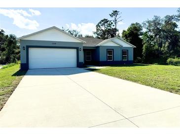 Newly built home with a two-car garage and spacious lawn at 1312 Hillsborough Ct, Poinciana, FL 34759