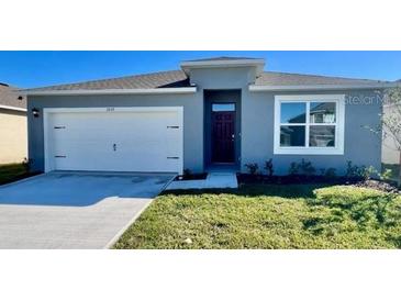 Newly constructed home with a two-car garage and well-maintained lawn at 3859 Malawi Trl, Saint Cloud, FL 34772