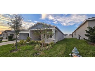 Single-story home with gray siding, landscaping, and a two-car garage at 1007 Theodore St, Davenport, FL 33837