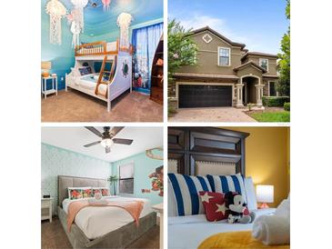 Four themed bedrooms with bunk beds, ocean and Mickey Mouse decor at 1414 Thunderbird Rd, Davenport, FL 33896