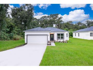 Modern one-story home with a two-car garage and landscaped lawn at 250 S Virginia Ave, Deland, FL 32724