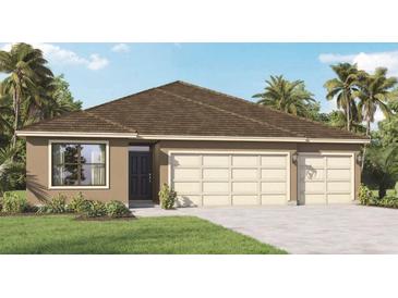 New home with three car garage and brown roof at 2602 Sage Valley Way, Winter Haven, FL 33884