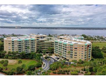 Aerial view of a condo building near the water at 4 Oceans West Blvd # 102C, Daytona Beach Shores, FL 32118