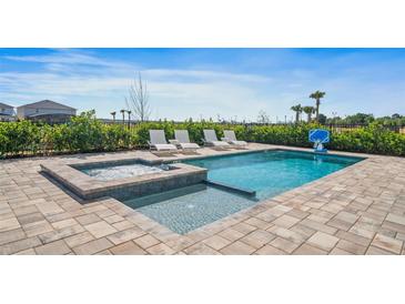 Inviting backyard oasis with a refreshing pool, spa, and lounge chairs at 159 Golden Noble St, Kissimmee, FL 34747