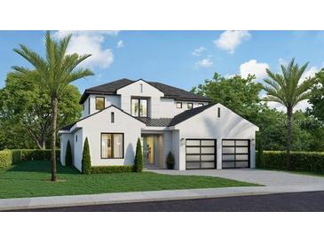 Two-story home with modern design, two-car garage, and palm trees at 2260 Mulbry Dr, Winter Park, FL 32789