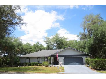 Single-story home with gray garage door and landscaping at 16789 Se 69Th Ln, Ocklawaha, FL 32179
