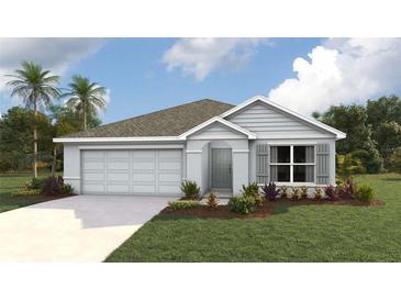 Single-story home with a two-car garage and landscaped yard at 9997 Se 161St Lane Rd, Summerfield, FL 34491