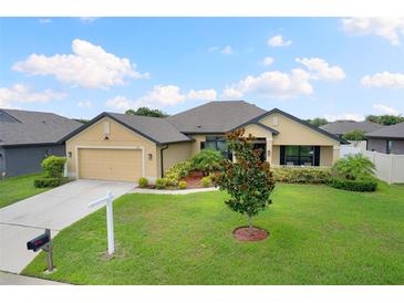 One-story home with two-car garage and well-manicured lawn at 6421 Alamanda Hills Dr, Lakeland, FL 33813