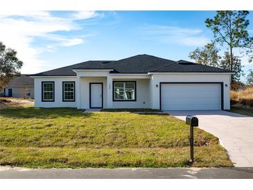Newly constructed one-story home with a modern design, two-car garage, and spacious lawn at 1306 Congo Dr, Poinciana, FL 34759