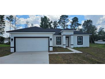 Modern one-story house with attached garage and dark trim at 2648 Sw 146 Th Place Rd, Ocala, FL 34473