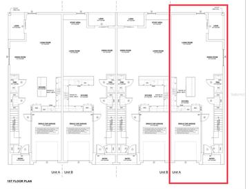 Two-unit floor plan, each with two-car garage, and multiple bedrooms and bathrooms at 1774 Tila St, Kissimmee, FL 34746