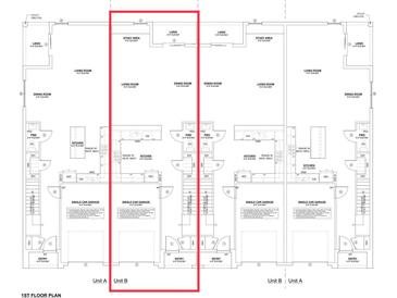 Two-unit floor plan showcasing kitchens, living rooms, and garages at 1782 Tila St, Kissimmee, FL 34746
