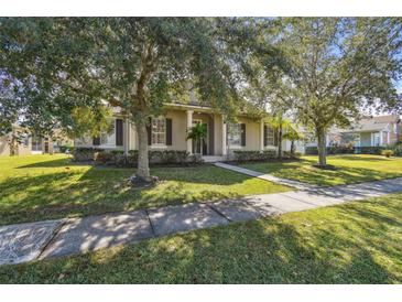 One-story home with a landscaped yard and mature trees at 3381 Marshfield Preserve Way, Kissimmee, FL 34746