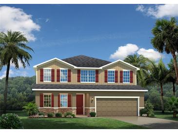 Two-story house with brown siding, red shutters, and a two-car garage at 360 Crossings Ave, St Cloud, FL 34771