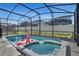 Relaxing screened pool and spa with inflatable flamingo at 2201 Lelani Cir, Davenport, FL 33897