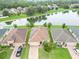 Aerial view of houses near a lake with solar panels at 4814 Rockvale Dr, Kissimmee, FL 34758