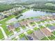 Aerial view of a residential neighborhood with a lake at 4814 Rockvale Dr, Kissimmee, FL 34758
