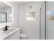 Clean bathroom with a walk-in shower and modern vanity at 4251 Tangerine Ave, Sanford, FL 32773