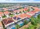 Aerial view of houses with solar panels and pools at 5240 Oakbourne Ave, Davenport, FL 33837