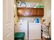 Bright laundry room with washer, dryer and storage cabinets at 112 Sevilla Ct, Poinciana, FL 34759