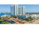 Aerial view of two highrise towers and waterfront landscaping at 231 Riverside Dr # 1904, Daytona Beach, FL 32117