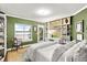 Comfortable bedroom with a built-in workspace and lake view at 70 Riverside Dr, Ormond Beach, FL 32176