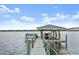 Private boat dock with covered storage and waterfront access at 70 Riverside Dr, Ormond Beach, FL 32176