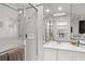 Clean bathroom with shower and built-in shelving at 70 Riverside Dr, Ormond Beach, FL 32176