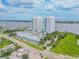 Aerial view of twin towers, parking, and waterfront at 231 Riverside Dr # 2601-1, Daytona Beach, FL 32117