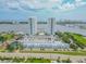 Aerial view of twin towers, parking, and waterfront at 231 Riverside Dr # 2601-1, Daytona Beach, FL 32117