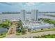 Aerial view of twin towers, parking, and waterfront at 231 Riverside Dr # 2601-1, Daytona Beach, FL 32117