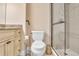 Clean bathroom featuring a shower and granite vanity at 2200 N Atlantic Ave # 1602, Daytona Beach, FL 32118