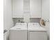 Functional laundry room with white cabinets and washer/dryer at 122 Baytree Blvd, Tavares, FL 32778