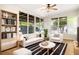 Bright living room with comfy sofas, a coffee table, and built-in shelving at 1113 Oakland Cir, Tavares, FL 32778