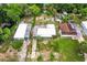 Aerial view of multiple houses, yards, and a waterway at 34035 Linda Ln, Leesburg, FL 34788