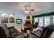 Relaxing living room with fireplace, built-ins, and leather furniture at 6779 Clayton St, Mount Dora, FL 32757