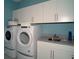 Bright laundry room with white cabinets, a utility sink and modern washer and dryer at 5143 Firebush Dr, Apopka, FL 32712