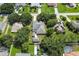 Aerial view of houses with solar panels and a pool at 36649 Sundance Dr, Grand Island, FL 32735