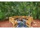 Relaxing fire pit with surrounding bench seating in a lush, private garden setting at 507 Lakeshore Dr, Eustis, FL 32726