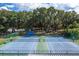 Two tennis courts with surrounding trees and a lake in the background at 6401 Tildon, Leesburg, FL 34748