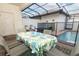 Covered patio with seating overlooking a refreshing pool at 2019 Majorca Dr, Kissimmee, FL 34747
