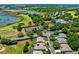 Aerial view of community, showing tennis courts, pool, and homes near golf course at 5500 Belle Terre Dr, Leesburg, FL 34748