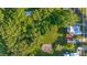 Aerial view of a property with large lot and surrounding trees at 151 S Clayton St, Mount Dora, FL 32757